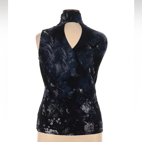 Fuzzi High Neck Sleeveless Floral Top, Black Multi, XL, EUC - Picture 4 of 6